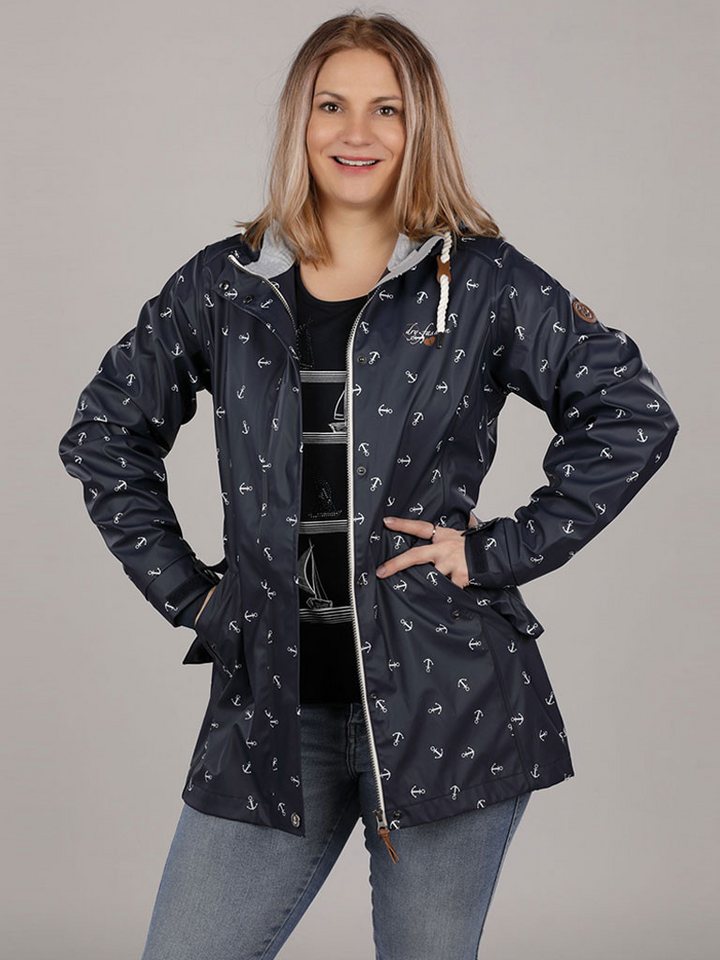 Dry Fashion Regenjacke Damen Regenmantel Cuxhaven Anker-Print - Jacke mit Kapuze wasserdicht von Dry Fashion
