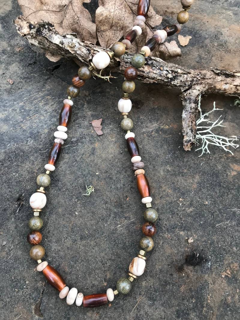 Knochen & Rosenholz Kette Holzopal, 66cm von DryaduirDesign