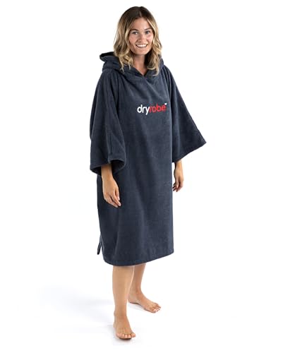 Dryrobe® Towel Robe - Poncho-Handtuch mit Kapuze zum Wechseln - Bio-Baumwolle 400 gsm - Kinder Kurzarm - 10-13 - Dunkelblau von Dryrobe