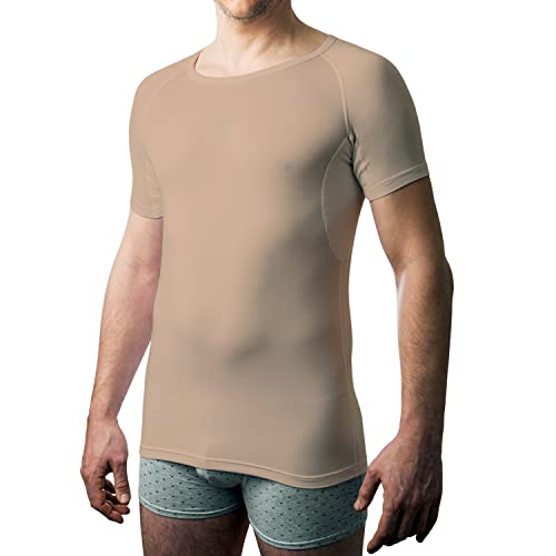 Drywear Anti-Schweiß T-Shirt mit Rundhalsausschnitt für Männer gegen Achselschweiß und Schweißgeruch (X-Large, Beige) von Drywear