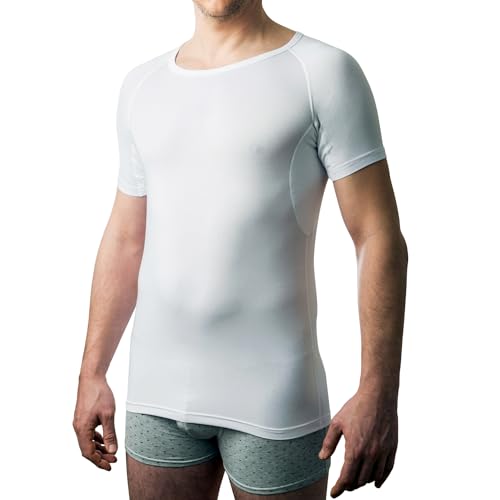 Drywear Anti-Schweiß T-Shirt mit Rundhalsausschnitt für Männer gegen Achselschweiß und Schweißgeruch (XXXX-Large, Weiß) von Drywear