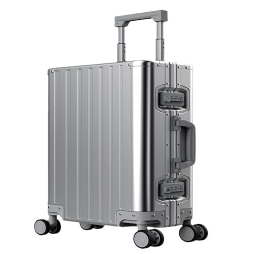 DsLkjh Reisekoffer Ganzmetallbox, Trolley-Koffer Aus Aluminium-Magnesium-Legierung, Rollenkoffer, Herren- Und Damenkoffer Trolley (Color : Silver, Size : A) von DsLkjh