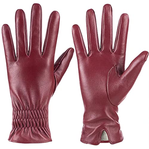 Damen Echtes Schafsleder Handschuhe, Winter Warm Touchscreen Texting Kaschmir gefüttert Fahren Motorrad Kleid Handschuhe （Rot, M） von Dsane