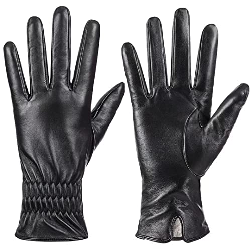 Damen Echtes Schafsleder Handschuhe, Winter Warm Touchscreen Texting Kaschmir gefüttert Fahren Motorrad Kleid Handschuhe （Schwarz, XL） von Dsane