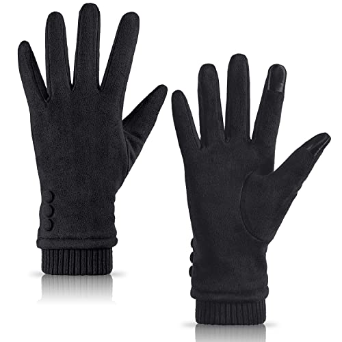 Damen Handschuhe Winter Touchscreen SMS Telefon, Driving winddicht mit Fleece gefüttert dick warm (schwarz, L) von Dsane