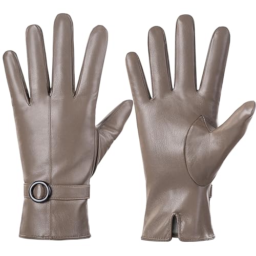 Damen Winter Lederhandschuhe Touchscreen Texting Warm Fahren Lammfell Handschuhe (Beige, XL) von Dsane