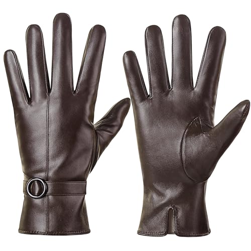 Damen Winter Lederhandschuhe Touchscreen Texting Warm Fahren Lammfell Handschuhe (Coffee, S) von Dsane