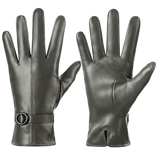 Damen Winter Lederhandschuhe Touchscreen Texting Warm Fahren Lammfell Handschuhe (Grün, XL) von Dsane