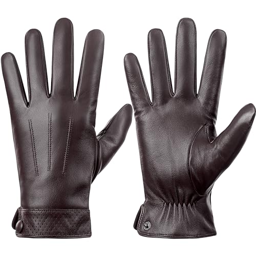 Dsane Winter Echtes Schafsleder Handschuhe für Männer, Warm Touchscreen Texting Kaschmir gefüttert Autofahren Motorrad Handschuhe (Braun, S) von Dsane