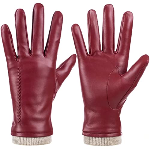 Dsane Winter Leather Gloves for Women, Touchscreen Texting Warm Driving Gloves by (Red, M) von Dsane