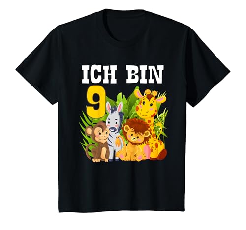 Kinder 9. Geburtstag Kindergeburtstag Neunter Geburtstag Dschungel T-Shirt Kinder 9. Geburtstag Kindergeburtstag Neunter Geburtstag Dschungel T-Shirt von Dschungel Geburtstag & Zoo-Tiere Design Shop