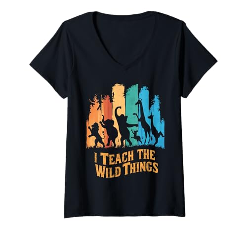 Damen Ich Unterrichte die Wilden Lustiges Dschungel Klassenzimmer T-Shirt mit V-Ausschnitt von Dschungel Tiere Lernen Lehrer Spaß Energie