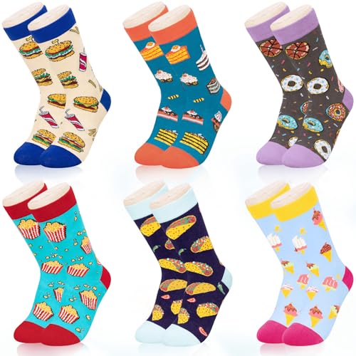 Dsia Zamur Crew-Socken für Jungen und Mädchen, 6 Stück + Geschenk-Box, lustige bunte Geschenke für 2–12 Jahre alte Kinder, Burger Cake Icecream Taco Popcorn Donut 6 Stück, 7-10 Years von Dsia Zamur