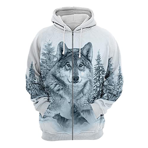 Harajuku Kapuzenpullover für Herren und Damen, 3D-Druck, mit Wolfsmotiv, Reißverschluss, Unisex, Herbstjacke, 3D-Druck Zip Hoodie2, 4X-Large von Dsimilarl