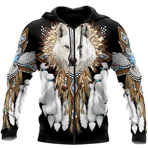 Harajuku Kapuzenpullover für Herren und Damen, 3D-Druck, mit Wolfsmotiv, Reißverschluss, Unisex, Herbstjacke, 3D-Druck Zip Hoodie3, 5X-Large von Dsimilarl