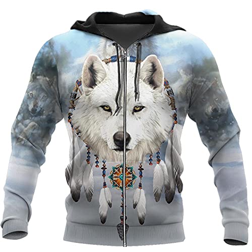 Harajuku Kapuzenpullover für Herren und Damen, 3D-Druck, mit Wolfsmotiv, Reißverschluss, Unisex, Herbstjacke, 3D-Druck Zip Hoodie4, L von Dsimilarl