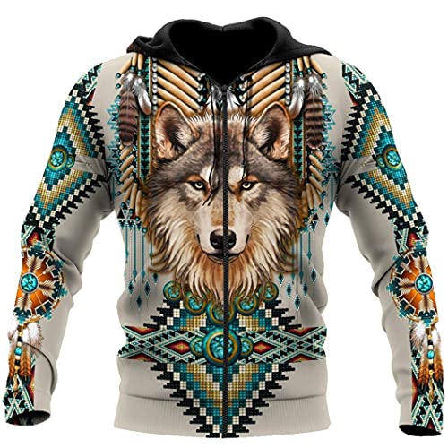 Harajuku Kapuzenpullover für Herren und Damen, 3D-Druck, mit Wolfsmotiv, Reißverschluss, Unisex, Herbstjacke, 3D-Druck Zip Hoodie5, 5X-Large von Dsimilarl