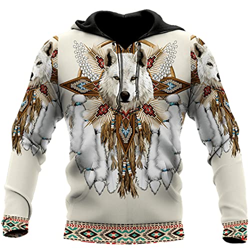 Harajuku Kapuzenpullover für Herren und Damen, 3D-Druck, mit Wolfsmotiv, Reißverschluss, Unisex, Herbstjacke, Kapuzenpullover mit 3D-Druck, XL von Dsimilarl