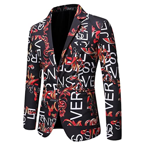 Herren Mode Anzug Party Mantel Casual Slim Fit Blazer Ein-Knopf Anzug 3D Blumendruck Malerei Blazer Jacke von Dsimilarl