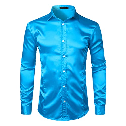 Schwarzes Slim Fit Seidenkleid Hemd Herren Satin glatt Smoking Hemd Business Hochzeit Prom Männlich Freizeithemd Chemise von Dsimilarl