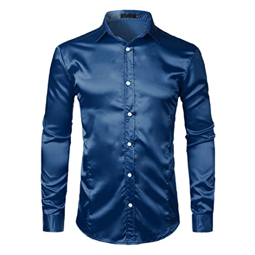 Schwarzes Slim Fit Seidenkleid Hemd Herren Satin glatt Smoking Hemd Business Hochzeit Prom Männlich Freizeithemd Chemise von Dsimilarl