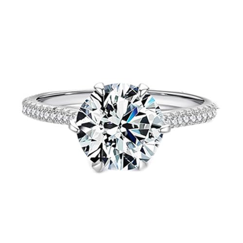 14K Gold Ringe, Ehering 585 Weißgold Moissanit 9X9mm Runde Form Elegant Geschenk für Geburtstag Größe 53 (16.9) von Dsnyu