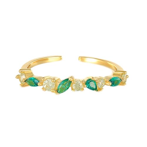 14K Gold Ringe, Wedding Ring Bands 585 Gelbgold Im Labor Hergestellter Smaragd Marquise Form Zierlicher Stapelbarer Offener Schmuck Verstellbar für Verlobung Hochzeit Gr.58 (18.5) von Dsnyu