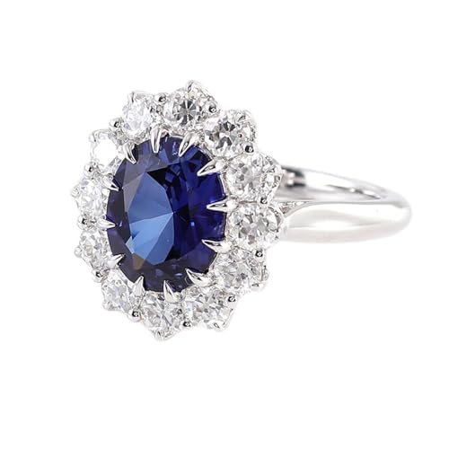 585 Gold Ring Damen, Verlobungsringe 14 Karat Weißgold Sonnenblumenform mit Ovalem Künstlichem Saphir 1 ct Modeschmuck Größe 58 (18.5) von Dsnyu