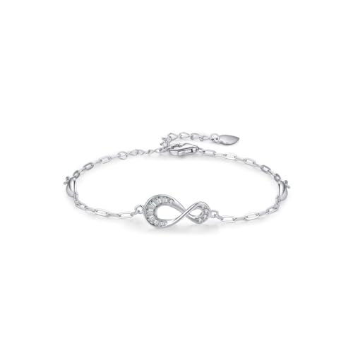 925 Silber Armband, Armbänder Damen Unendlich Symbol Einstellbar Zirkonia Runde Form Silber Schmuck von Dsnyu