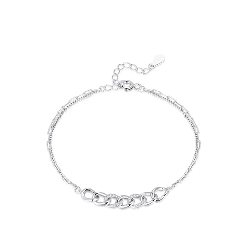 925 Silber Armband Anhänger, Armbänder Damen Kubanische Kette Verstellbar Zirkonia Runde Form Silber Schmuck von Dsnyu