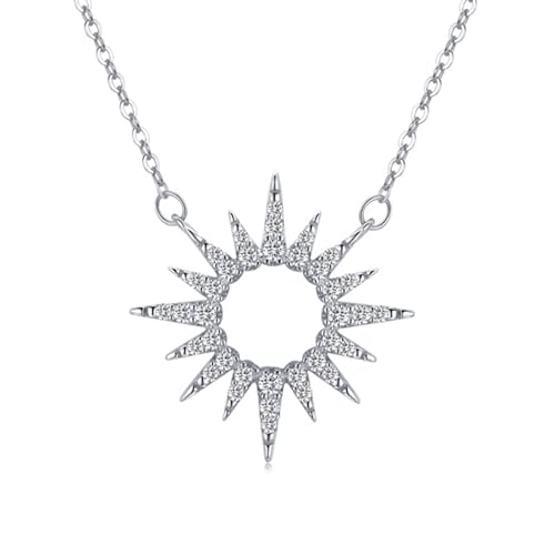925 Silber Halskette Damen, Halskette Lang Sonnenblumen-Stern-Anhänger Zirkonia Silber Schmuck von Dsnyu