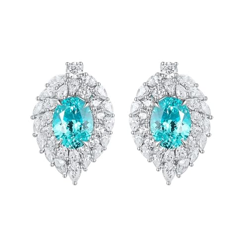 925 Silber Ohrringe Stecker, Damen Ohrringe Modern Oval mit Künstlichem Paraiba-Turmalin Silber Hellblau Modeschmuck von Dsnyu