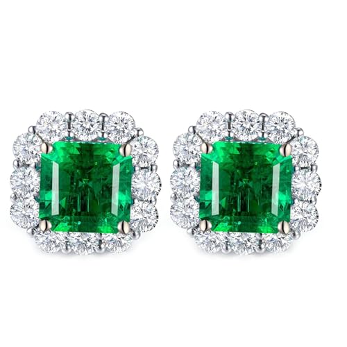 925 Silber Ohrringe Stecker, Ohrringe Damen Modeschmuck mit Quadratischem, Im Labor Hergestelltem Smaragd Silbergrün Modeschmuck von Dsnyu