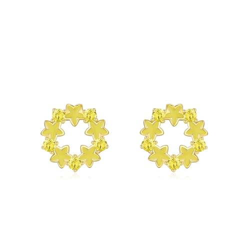 925 Silber Ohrringe Stecker, Ohrringe Hochzeit Braut Blume Zirkonia Runde Form Gelb Damen Schmuck von Dsnyu