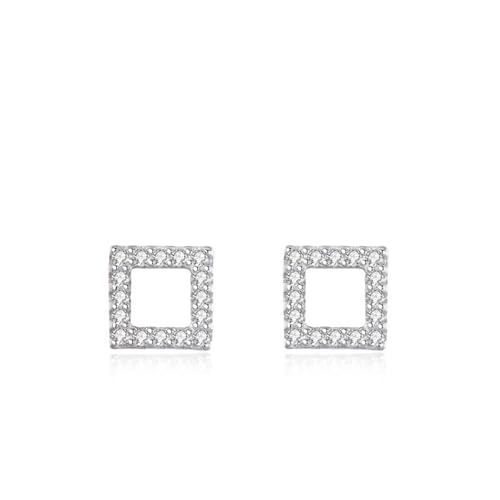 925 Silber Ohrringe Stecker, Ohrringe Hochzeit Silber Hohles Quadrat Zirkonia Runde Form Damen Schmuck von Dsnyu