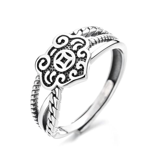 925 Silber Ringe, Ring Damen Vintage Geometrisch, Vintage-Muster Silber Schmuck Größe Verstellbar von Dsnyu