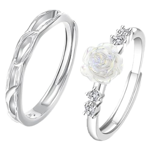 925 Silber Ringe, Ring Damen Zirkonia Blume Silber Paar Partner Schmuck für Sie Größe Verstellbar von Dsnyu