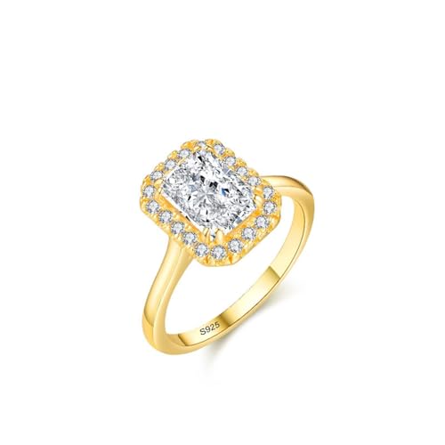 925 Silber Ringe, Verlobungsring mit Stein Rechteckiger Heiligenschein Gold Damen Schmuck Größe 62 (19.7) von Dsnyu
