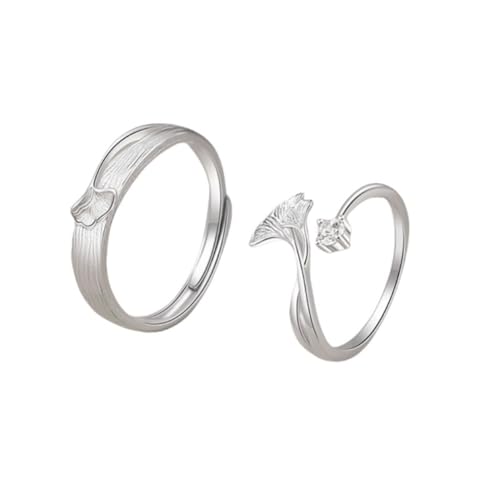 925 Silber Ringe Damen, Eheringe Ginkgoblatt Zirkonia Runde Form Silber Schmuck Größe Verstellbar von Dsnyu