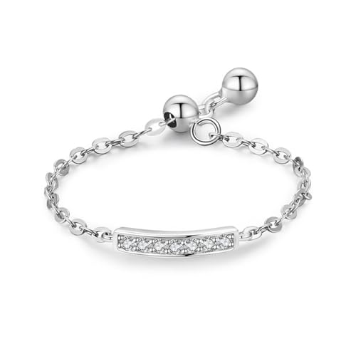 925 Silber Ringe Damen, Engagement Ring Kanalverstellbare Kette Zirkonia Runde Form Silber Schmuck Größe Verstellbar von Dsnyu
