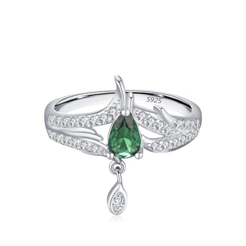 925 Silber Ringe Damen, Hochzeitsringe Krone mit Tropfenförmigem Zirkon Silber Schmuck Größe 52 (16.6) von Dsnyu