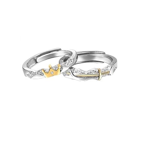 925 Silber Ringe Damen, Trauringe Krone Zirkonia Runde Form Silber Paar Partner Schmuck für Sie Größe Verstellbar von Dsnyu