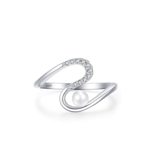 925 Silber Ringe Damen, Trauringe Kurve mit Perlen Perle Runde Form Silber Schmuck Größe 52 (16.6) von Dsnyu