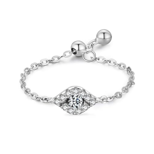 925 Silber Ringe Damen, Wedding Ring Augenverstellbare Kette Zirkonia Runde Form Silber Schmuck Größe Verstellbar von Dsnyu