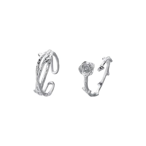 925 Silber Ringe Herren, Eheringe Vintage Dornen Silber Paar Partner Schmuck für Ihn Größe Verstellbar von Dsnyu