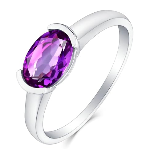 Amethyst Ring Damen, Eheringe Lila 18 Karat Weißgold Lila Amethyst Im Ovalschliff Komfort Fit Größe 49 (15.6) von Dsnyu