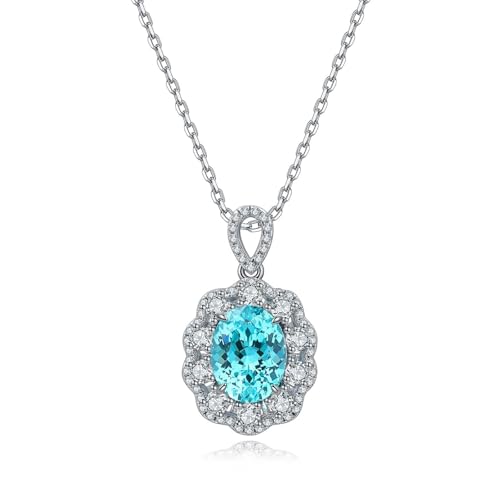 Anhänger Halskette Blume, Kette Damen Hochzeit Sterlingsilber mit 3,1 ct Künstlichem Paraiba-Turmalin Anhänger Ketten Silber Geburtstagsgeschenk von Dsnyu