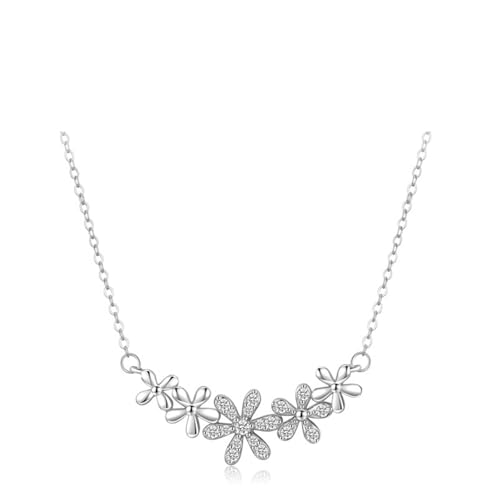 Anhänger Halskette Blume, Kette Damen Zirkonia 925 Sterling Silber Silber Schmuck Geschenk für Geburtstag von Dsnyu