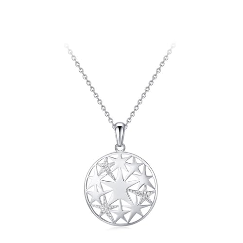 Anhänger Halskette Stern, Kette Damen Zirkonia 925 Sterling Silber Silber Schmuck Geschenk für Geburtstag von Dsnyu
