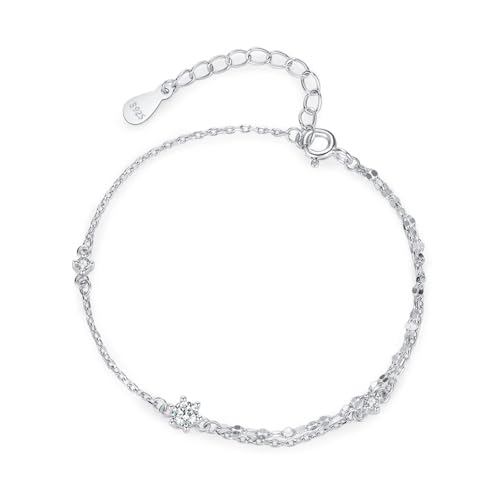 Armbänder Damen 925, Armband Damen Hochzeit 2 Schichten Einstellbar Zirkonia Runde Form Silber Schmuck von Dsnyu